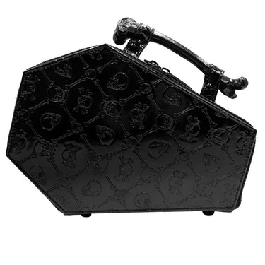 Embossed Patent Skull Crossbones Coffin Purse Bag - Kreepsville